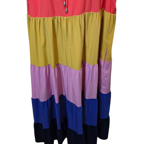 Entro Tiered Maxi Dress 1X Colorblock Boho Plus Size Sleeveless Rainbow Vacation - Picture 4 of 6